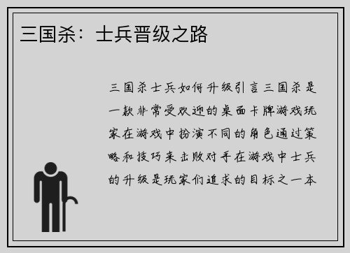三国杀：士兵晋级之路